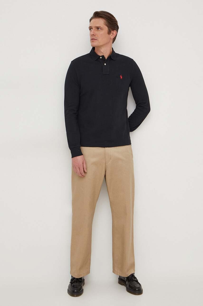 Бавовняний лонгслів Polo Ralph Lauren колір чорний однотонний