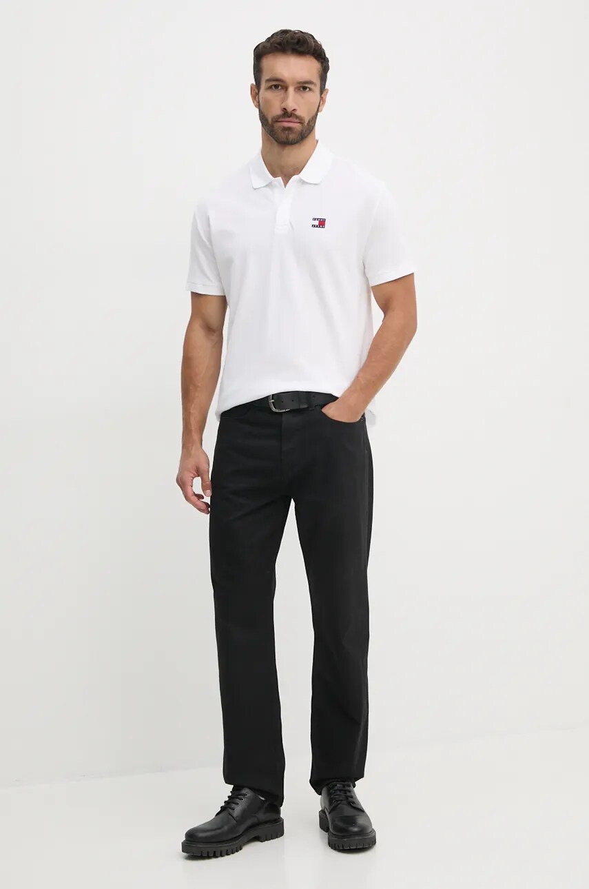 Бавовняне поло Tommy Jeans колір білий однотонне DM0DM18314