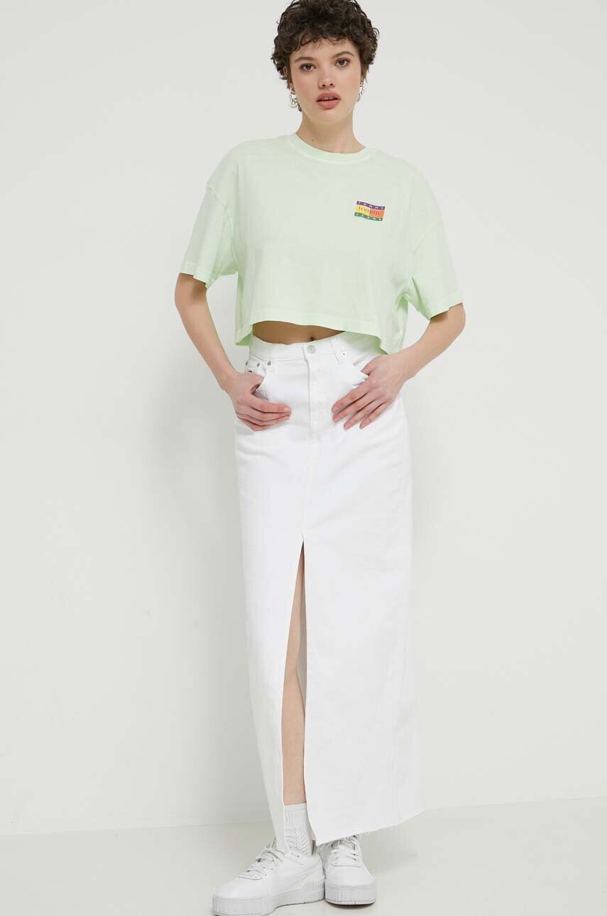 Джинсова спідниця Tommy Jeans колір білий maxi пряма DW0DW17991