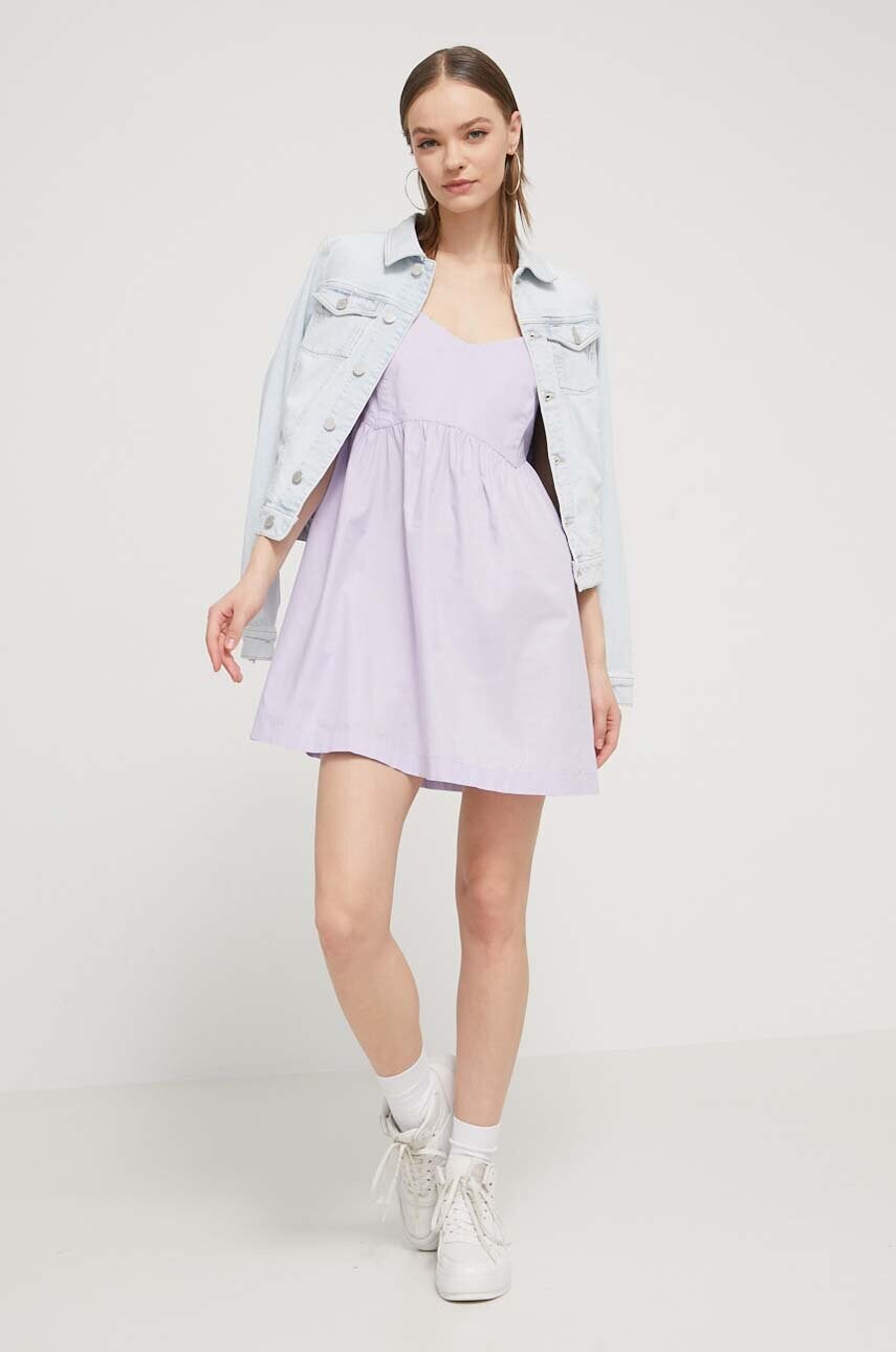 Бавовняна сукня Tommy Jeans колір фіолетовий mini розкльошена