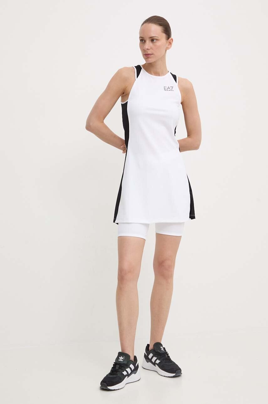 Спортивна сукня EA7 Emporio Armani колір білий mini розкльошена