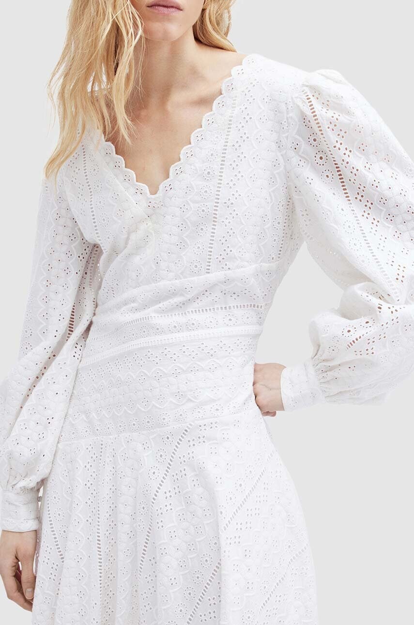 Бавовняна сукня AllSaints AVIANA BRODERIE DRES колір білий maxi розкльошена WD579Z
