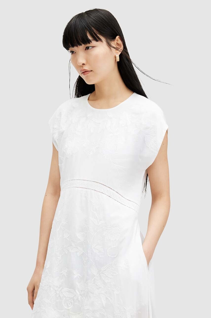 Бавовняна сукня AllSaints GIANNA EMB DRESS колір білий maxi розкльошена WD588Z