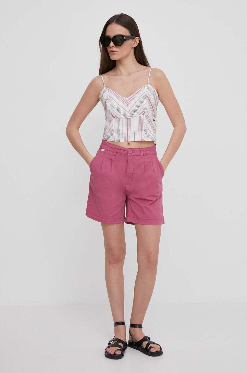 Шорти Pepe Jeans VANIA жіночі колір рожевий однотонні висока посадка PL801094