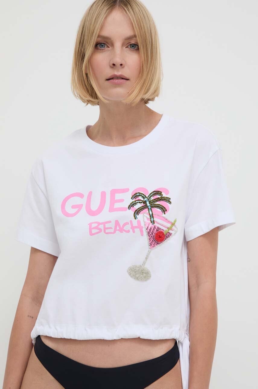 Бавовняна пляжна футболка Guess колір білий E4GI03 I3Z14