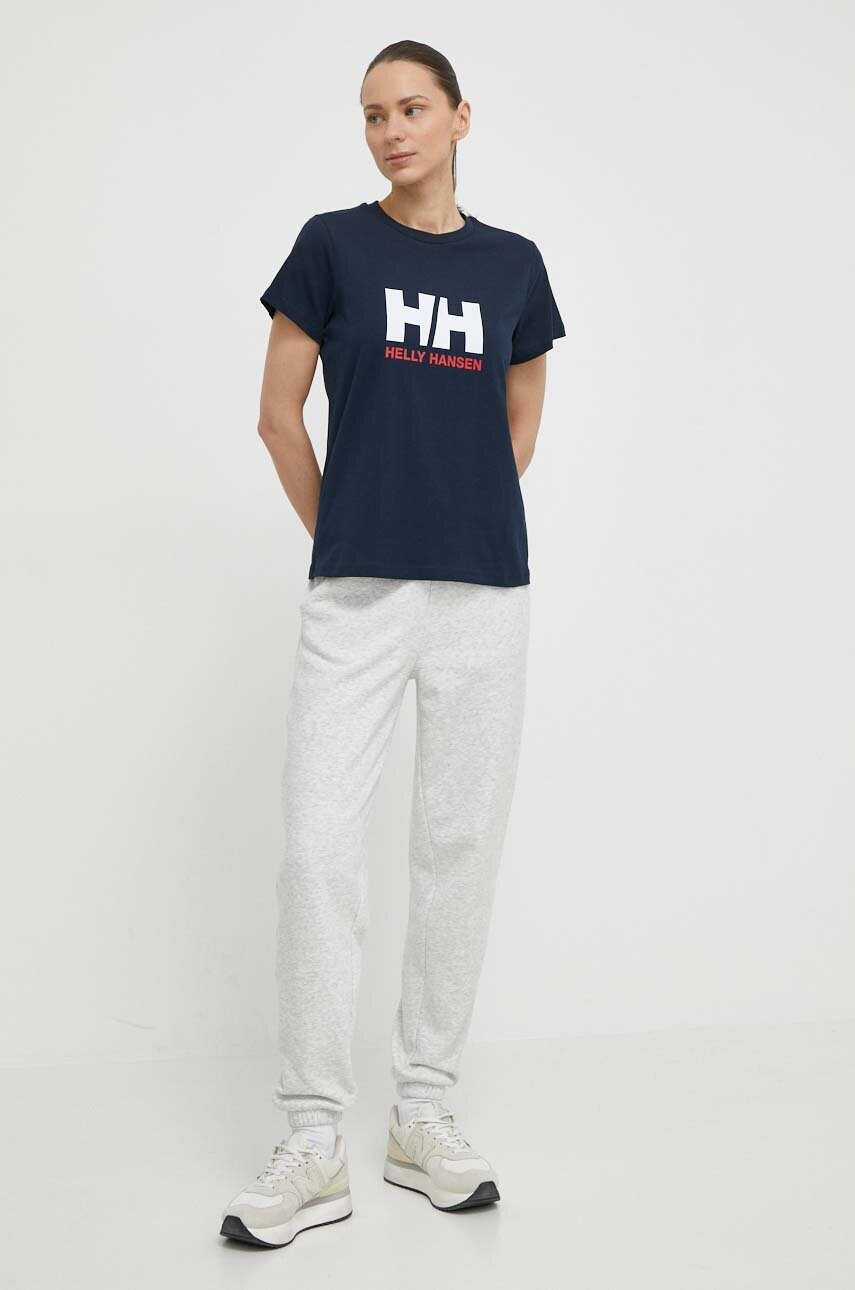 Бавовняна футболка Helly Hansen жіночий колір синій
