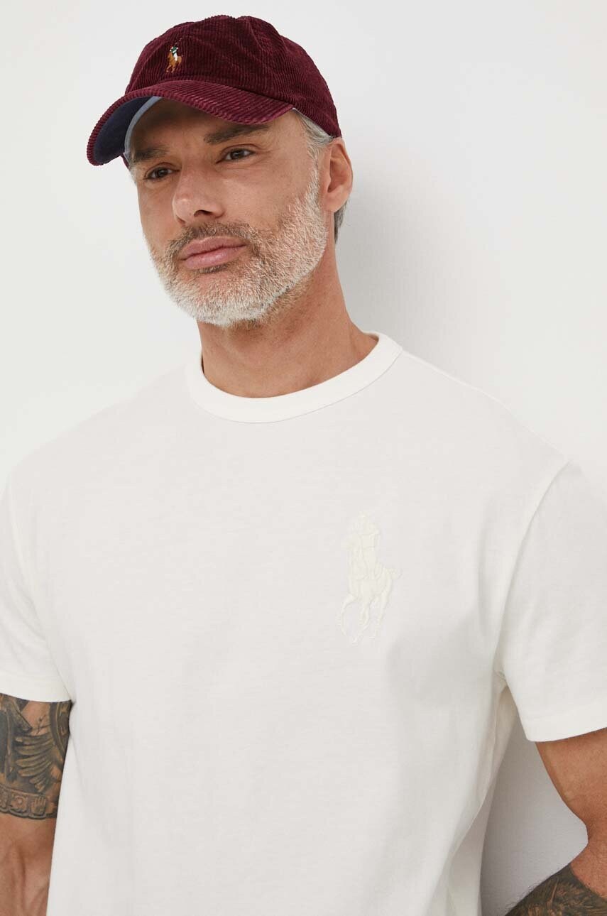 Бавовняна футболка Polo Ralph Lauren чоловічий колір бежевий однотонний