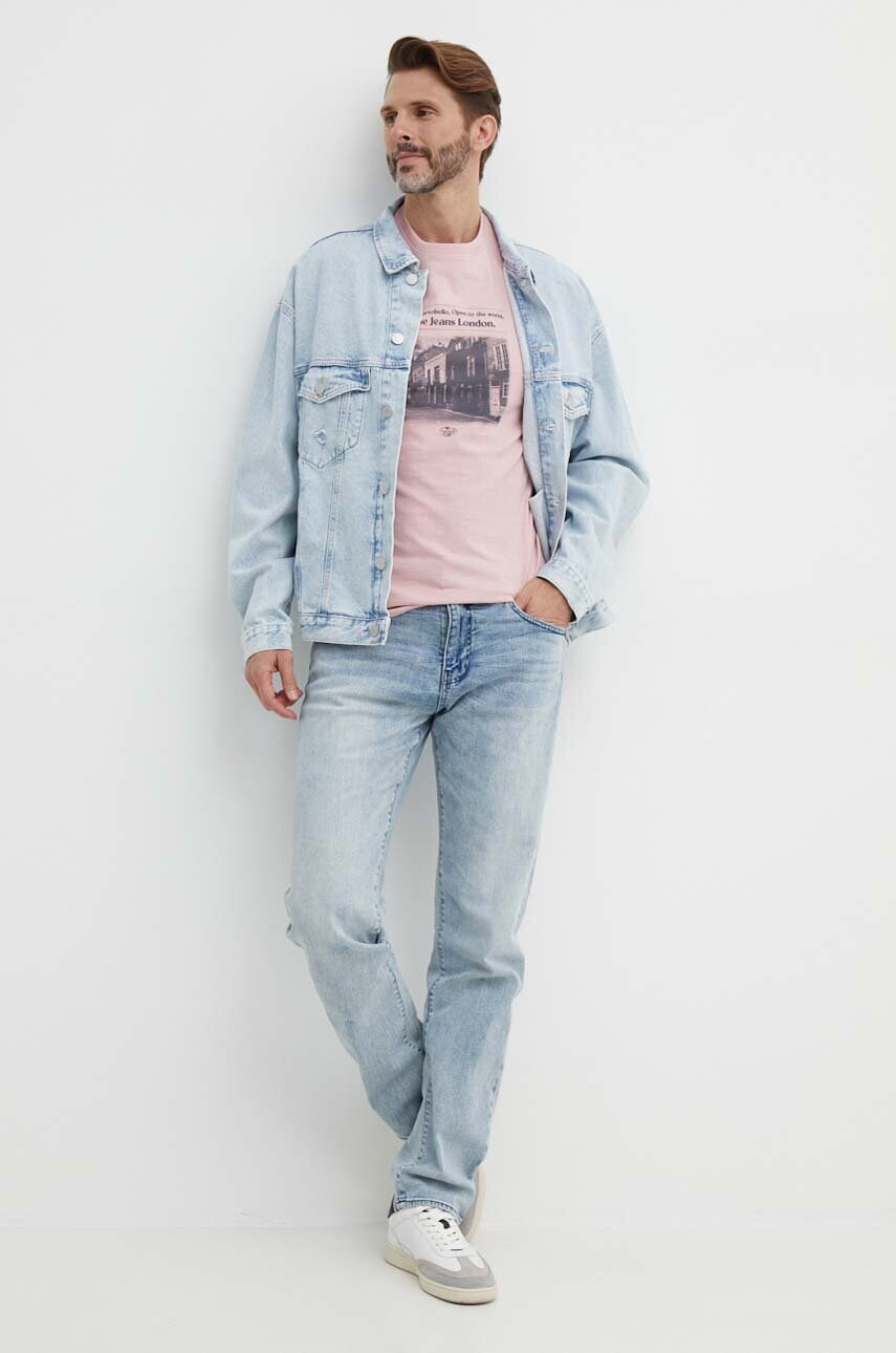 Бавовняна футболка Pepe Jeans COOPER чоловіча колір рожевий з принтом PM509379