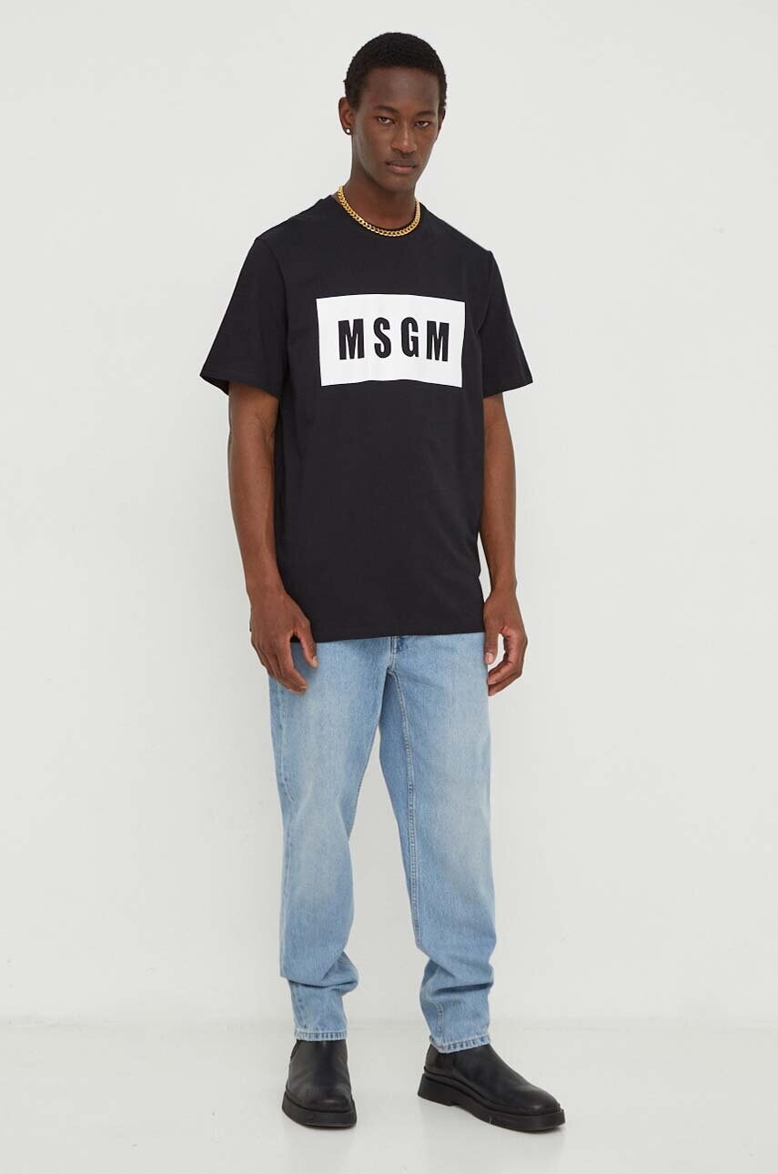 Бавовняна футболка MSGM чоловічий колір чорний з принтом