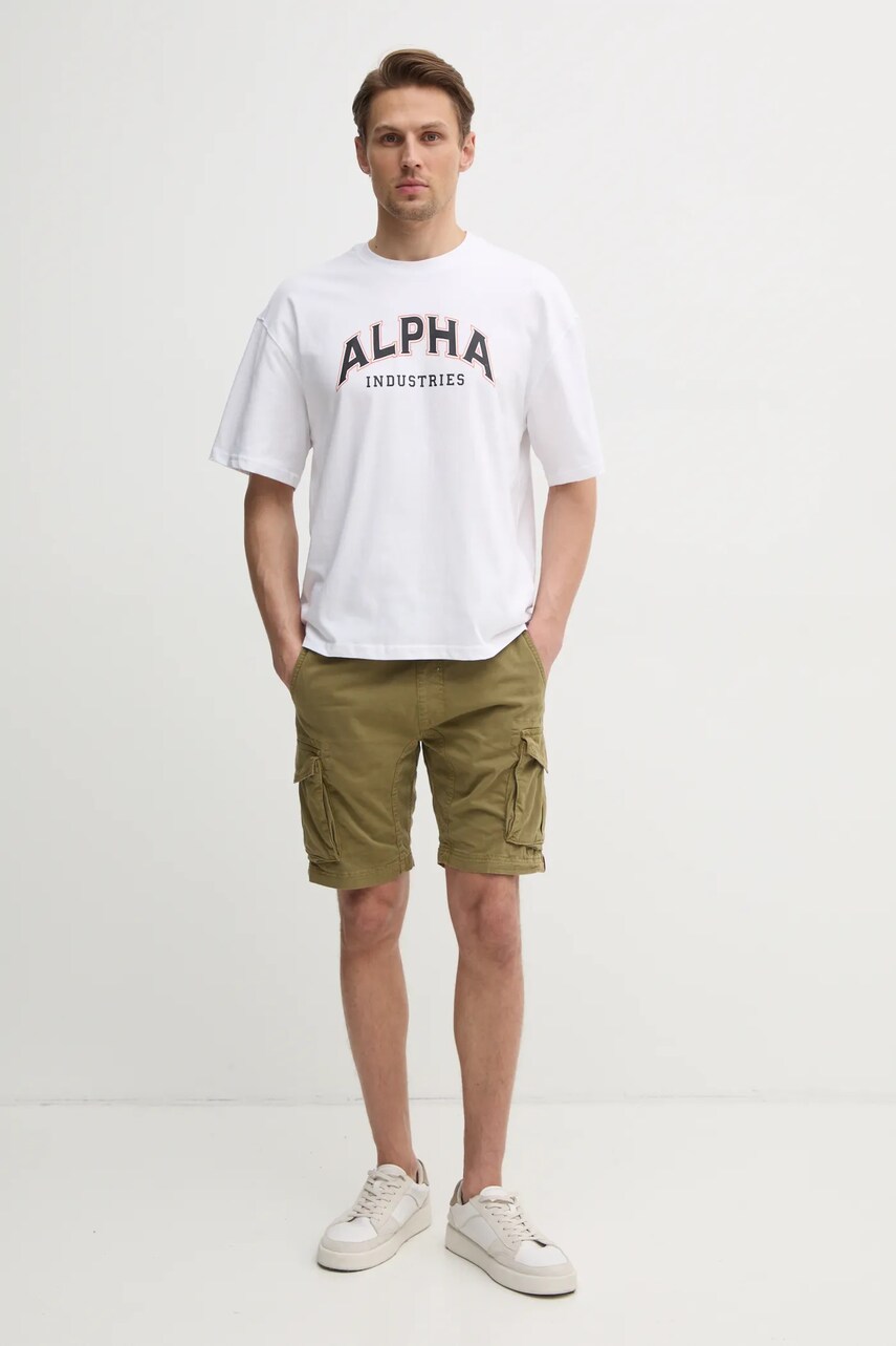 Бавовняна футболка Alpha Industries College чоловіча колір білий з принтом 146501