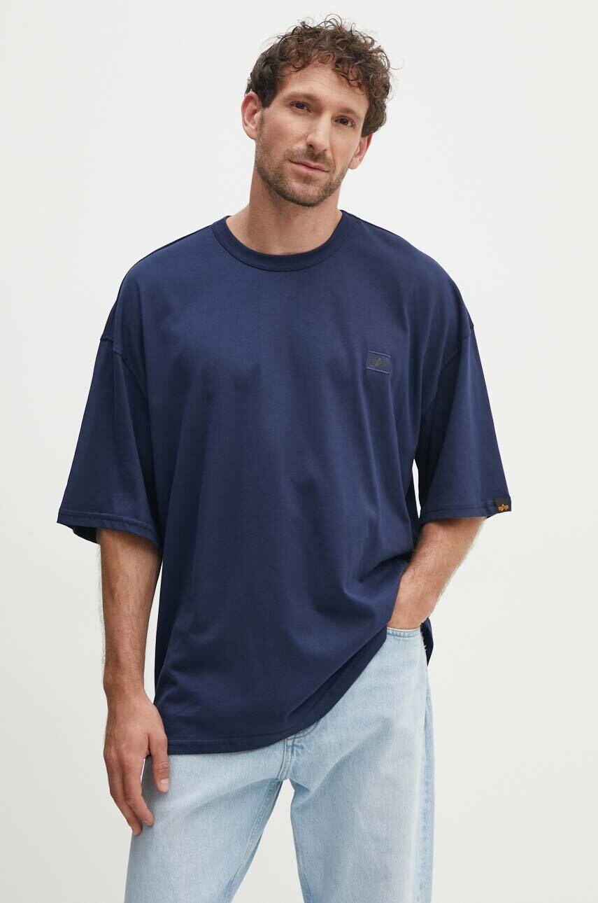 Бавовняна футболка Alpha Industries Essentials RL чоловіча колір синій з аплікацією 146504