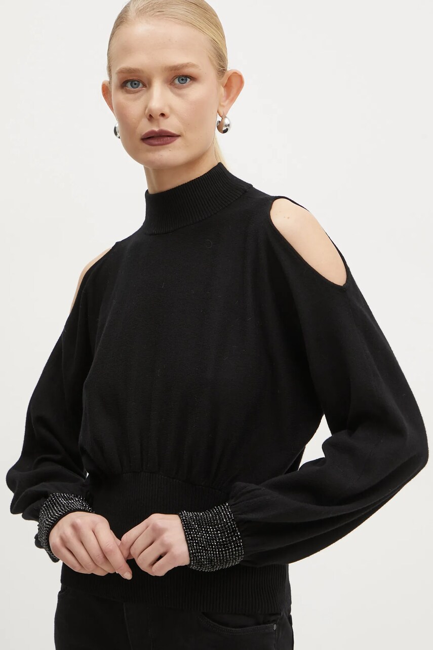 Светр Guess PIMA жіночий колір чорний легкий півгольф W5RR02 Z2ZK2