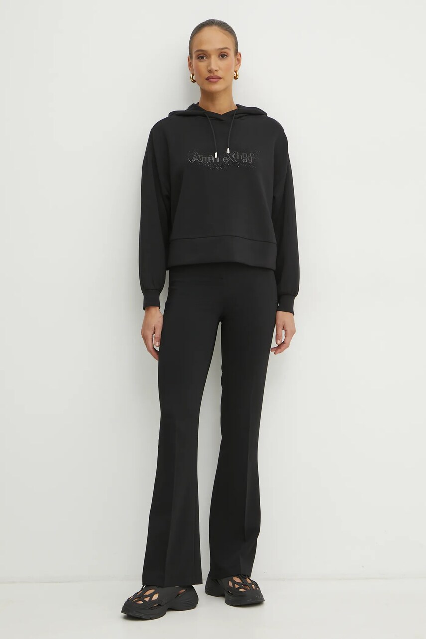 Кофта Armani Exchange жіноча колір чорний з капюшоном з принтом XW000094 AF10804