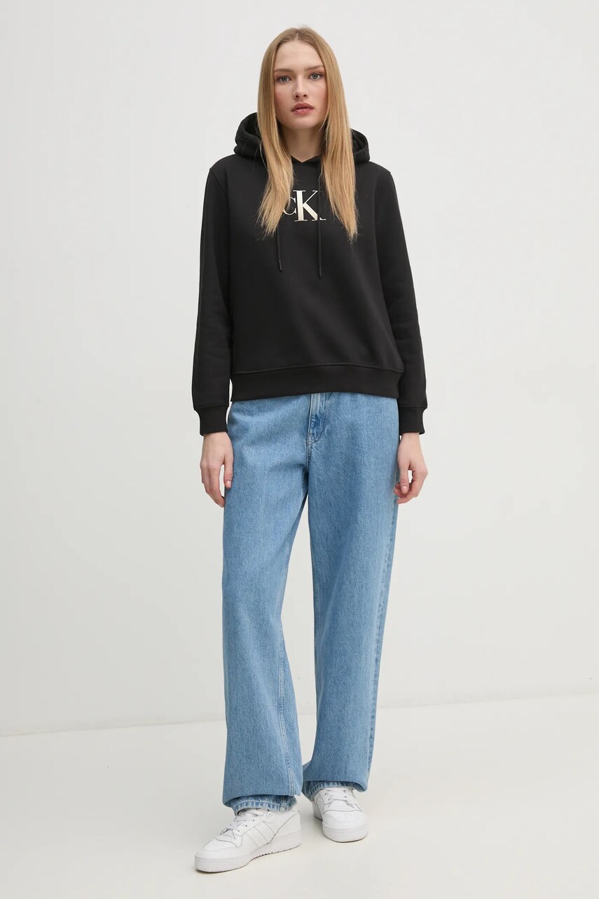 Кофта Calvin Klein Jeans жіноча колір чорний з капюшоном з принтом J20J224721
