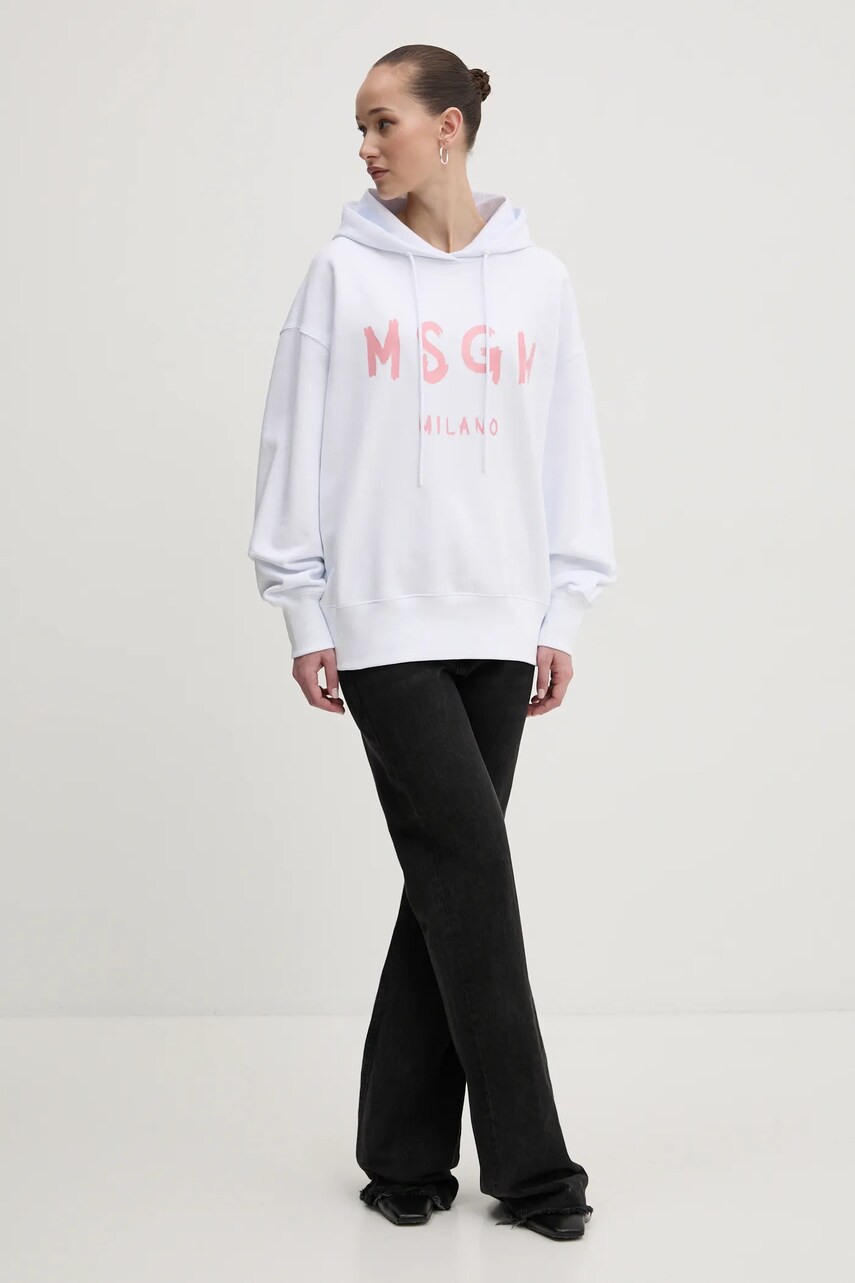 Бавовняна кофта MSGM жіноча колір білий з капюшоном з принтом 3841MDM515.257000