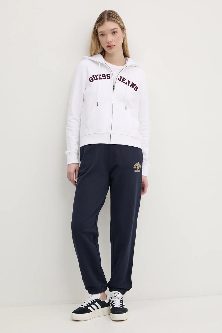 Бавовняна кофта Guess Jeans жіноча колір білий з капюшоном меланж W5RQ20 K68I4