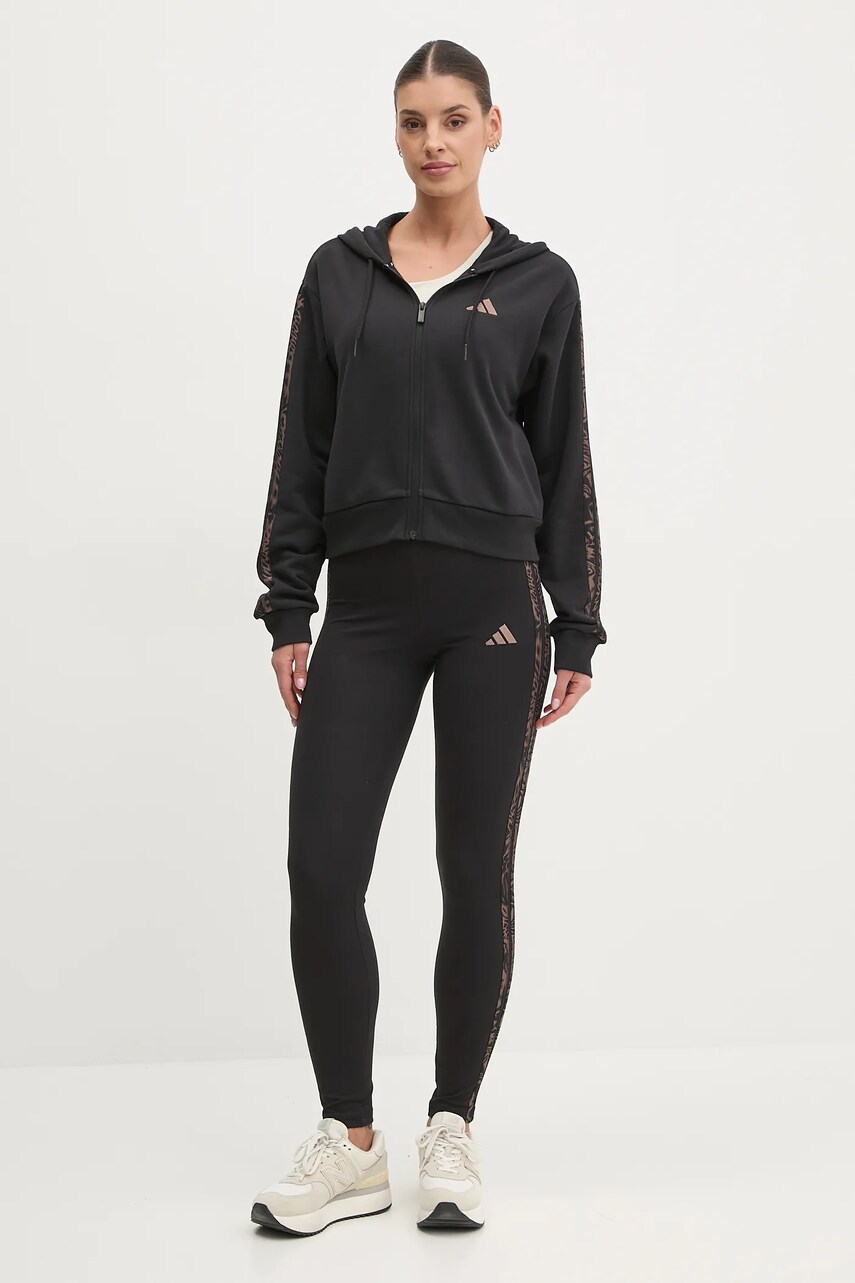 Кофта adidas Essentials Animal жіноча колір чорний з капюшоном з аплікацією JM5893