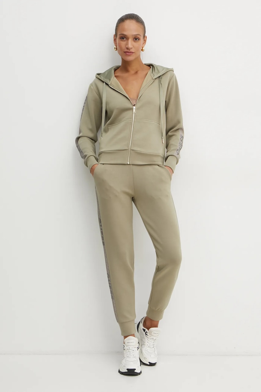 Кофта Guess жіноча колір зелений з капюшоном однотонна W5RQ03 KBYE2