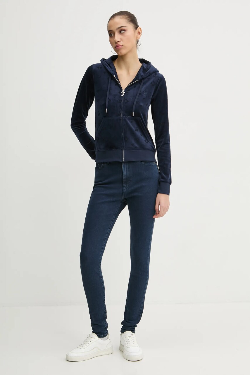 Велюрова кофта Juicy Couture колір синій з капюшоном візерунок JCWAS125302