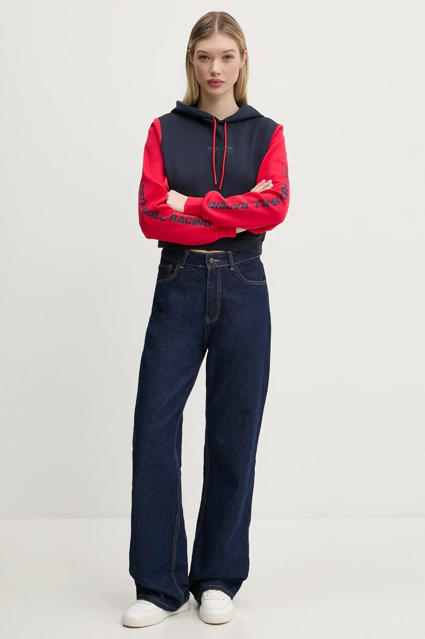 Кофта Red Bull Racing x Pepe Jeans COLOUR BLOCK HOODY жіноча колір синій з капюшоном з принтом RL580007