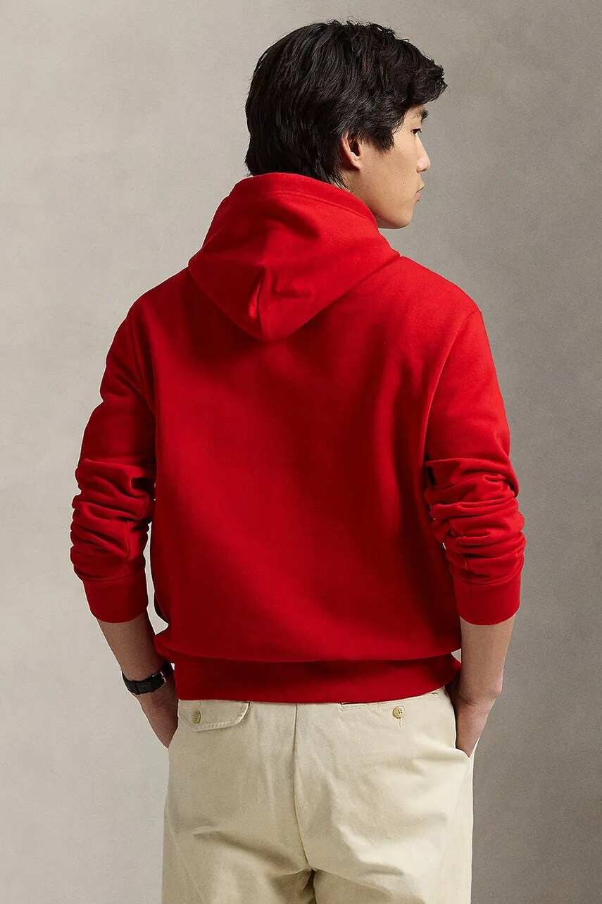 Бавовняна кофта Polo Ralph Lauren чоловіча колір червоний з капюшоном з принтом 710962139