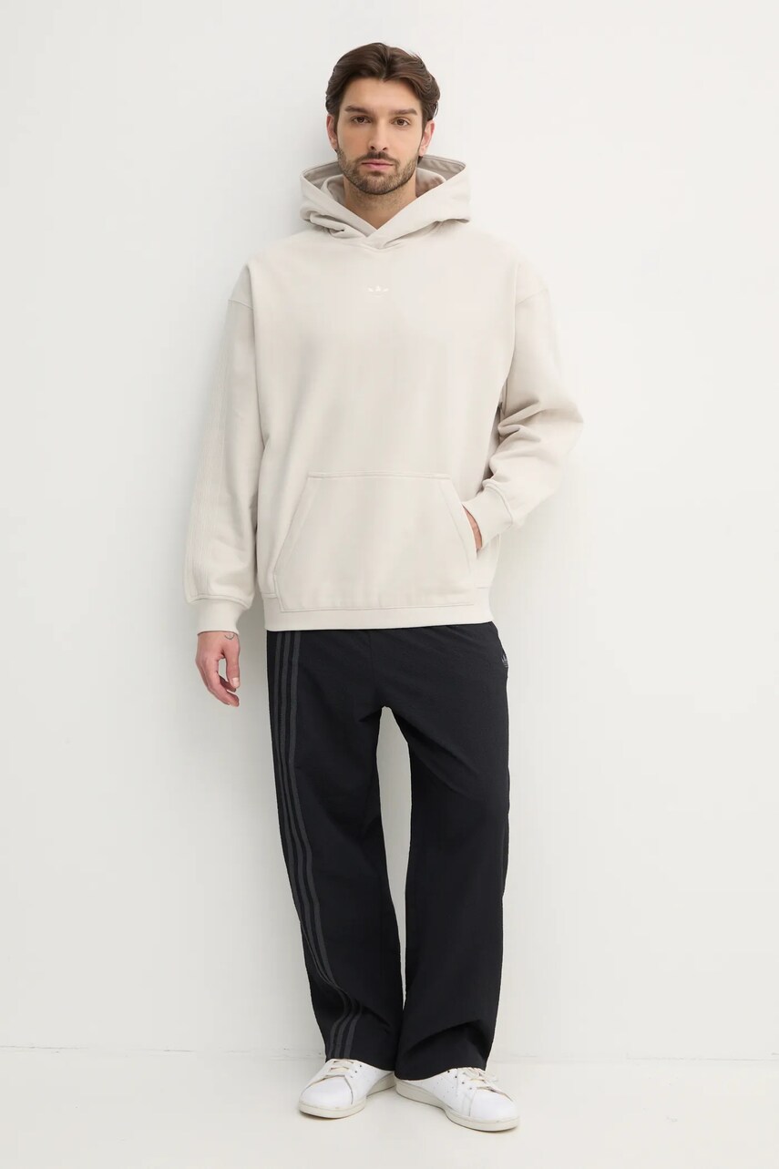 Дитяча бавовняна кофта adidas Originals Essential чоловіча колір бежевий з капюшоном однотонна JD3299