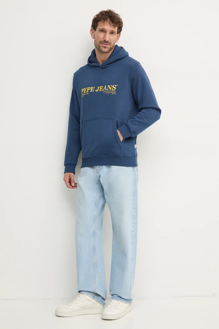 Кофта Pepe Jeans DYLAN HOODIE чоловіча колір синій з капюшоном з аплікацією PM582755