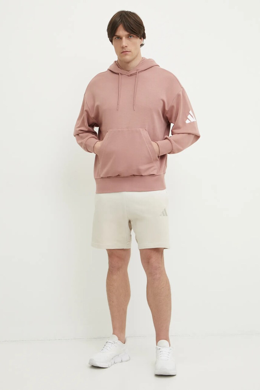 Кофта adidas Essentials чоловіча колір рожевий з капюшоном однотонна JF3598