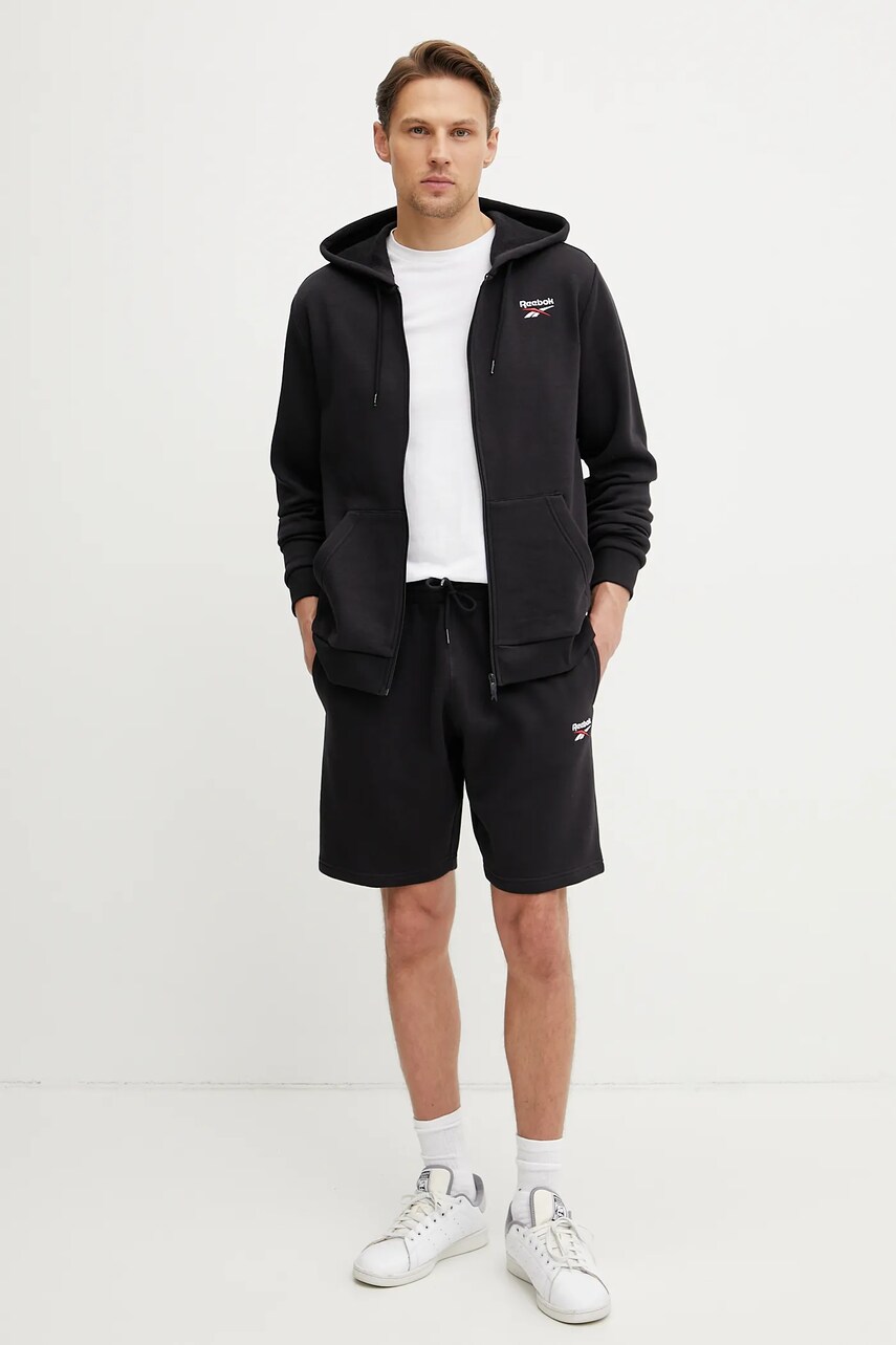 Кофта Reebok Classic чоловіча колір чорний з капюшоном з аплікацією 100221809