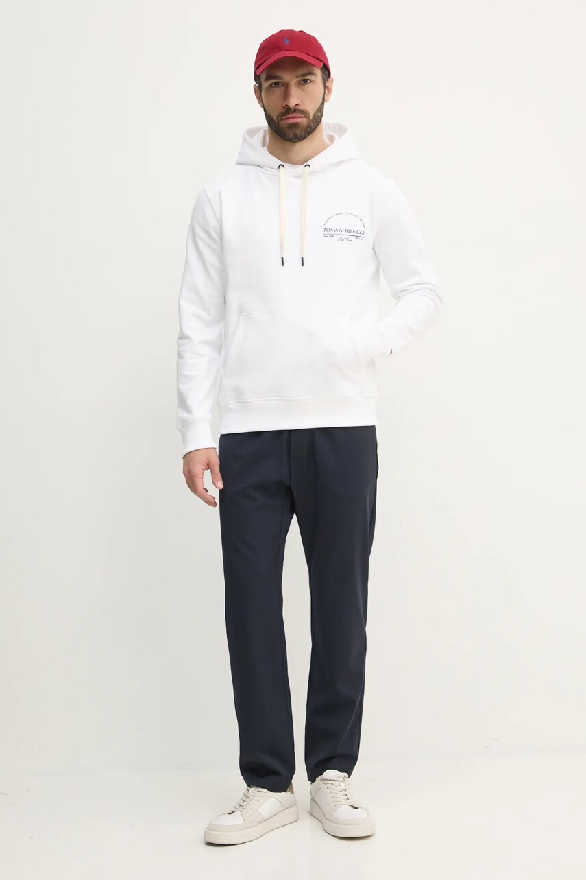 Бавовняна кофта Tommy Hilfiger чоловіча колір білий з капюшоном з принтом MW0MW38671