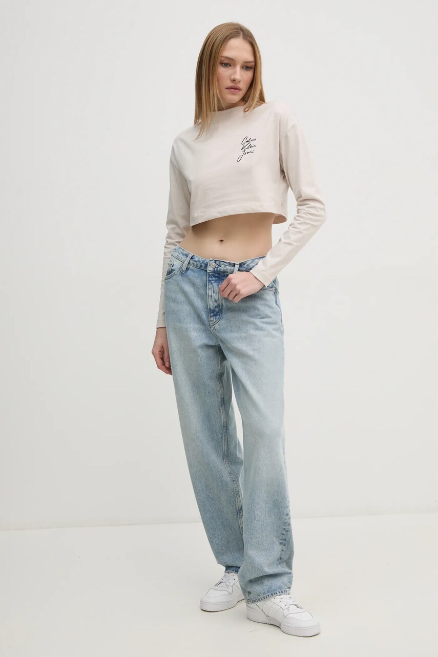 Бавовняний лонгслів Calvin Klein Jeans колір бежевий J20J224991