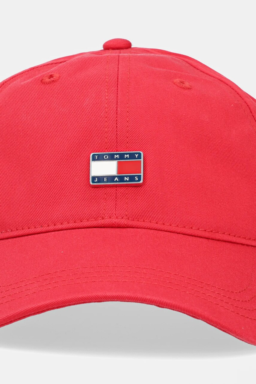Бавовняна бейсболка Tommy Jeans колір червоний з аплікацією AW0AW16986