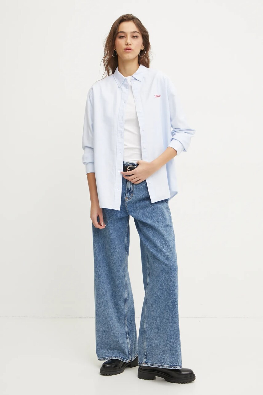 Бавовняна сорочка Tommy Jeans жіноча relaxed класичний комір DW0DW19358