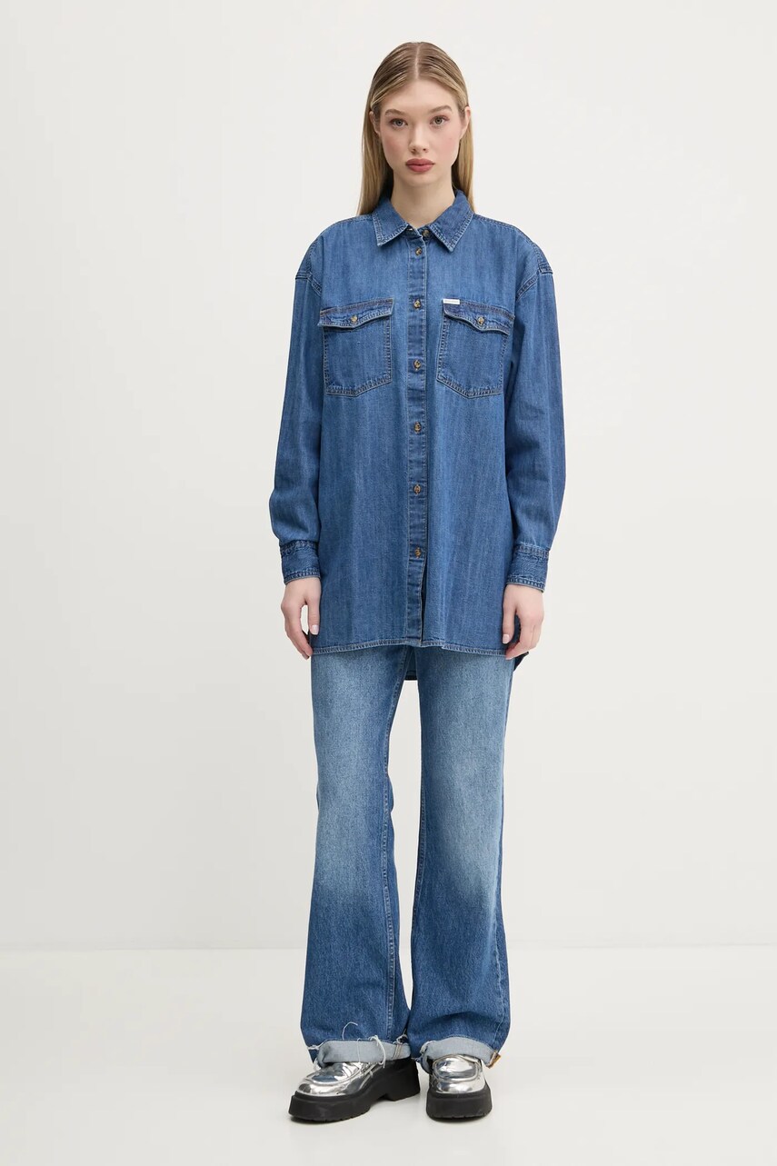 Джинсова сорочка Guess Jeans жіноча relaxed класичний комір W5RH89 D5M84