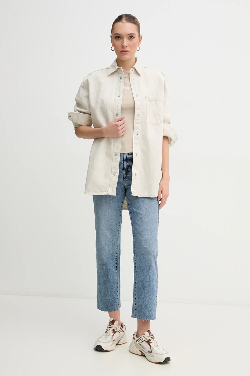 Джинсова сорочка Pepe Jeans OVERSHIRT жіноча колір бежевий relaxed класичний комір PL304963TC9