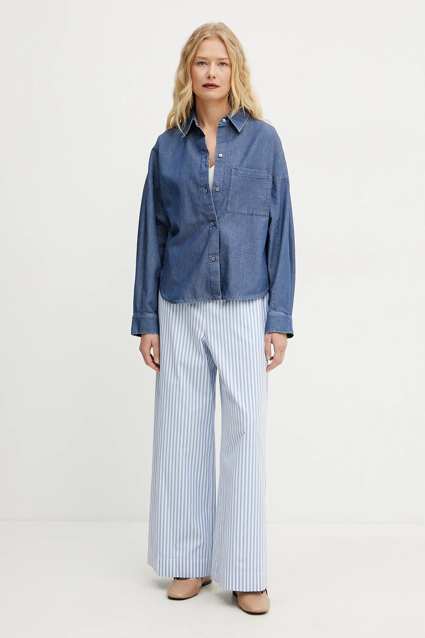 Сорочка Weekend Max Mara жіноча колір синій relaxed класичний комір 2515111152600