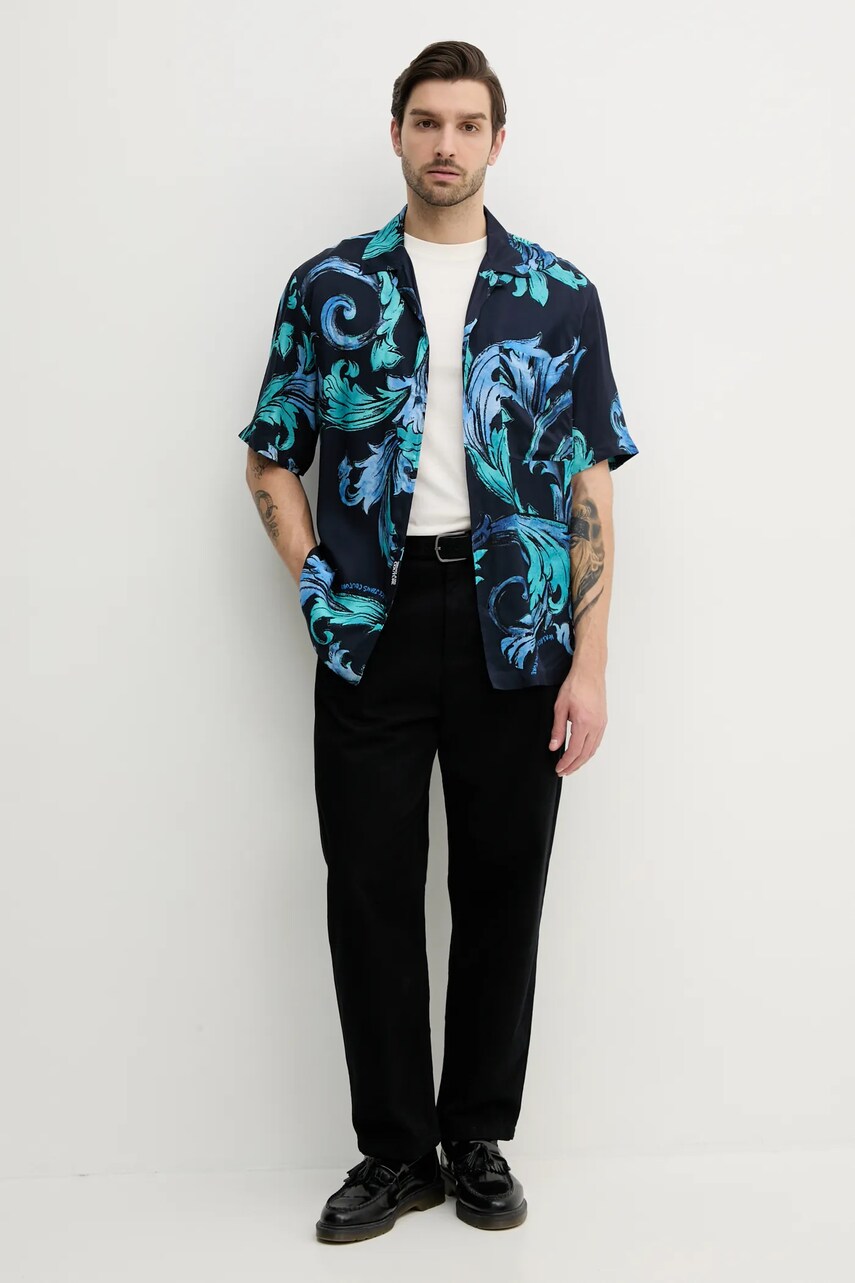Сорочка Versace Jeans Couture чоловіча колір синій relaxed комір button-down 78GAL2B0 NS632