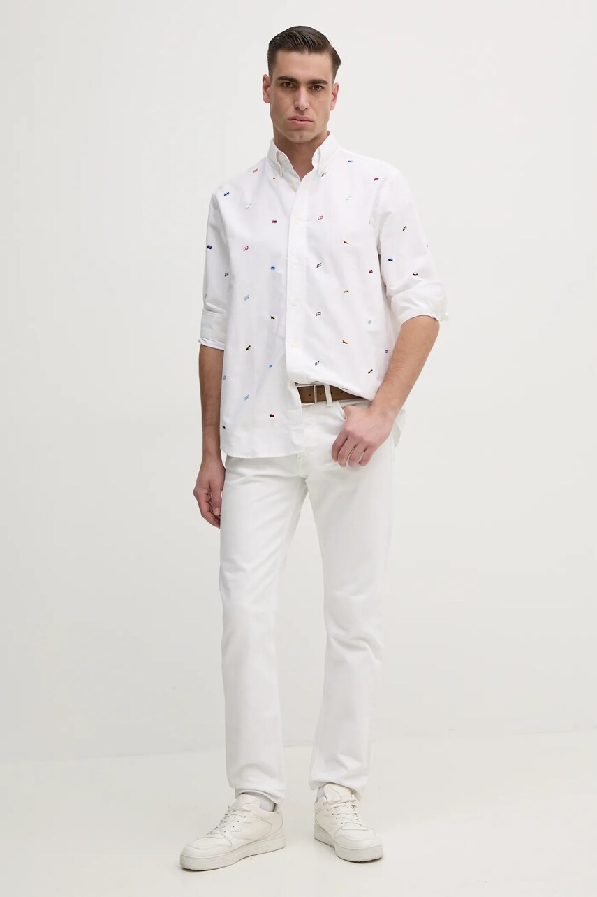 Бавовняна сорочка Tommy Hilfiger чоловіча колір білий relaxed комір button-down MW0MW38563