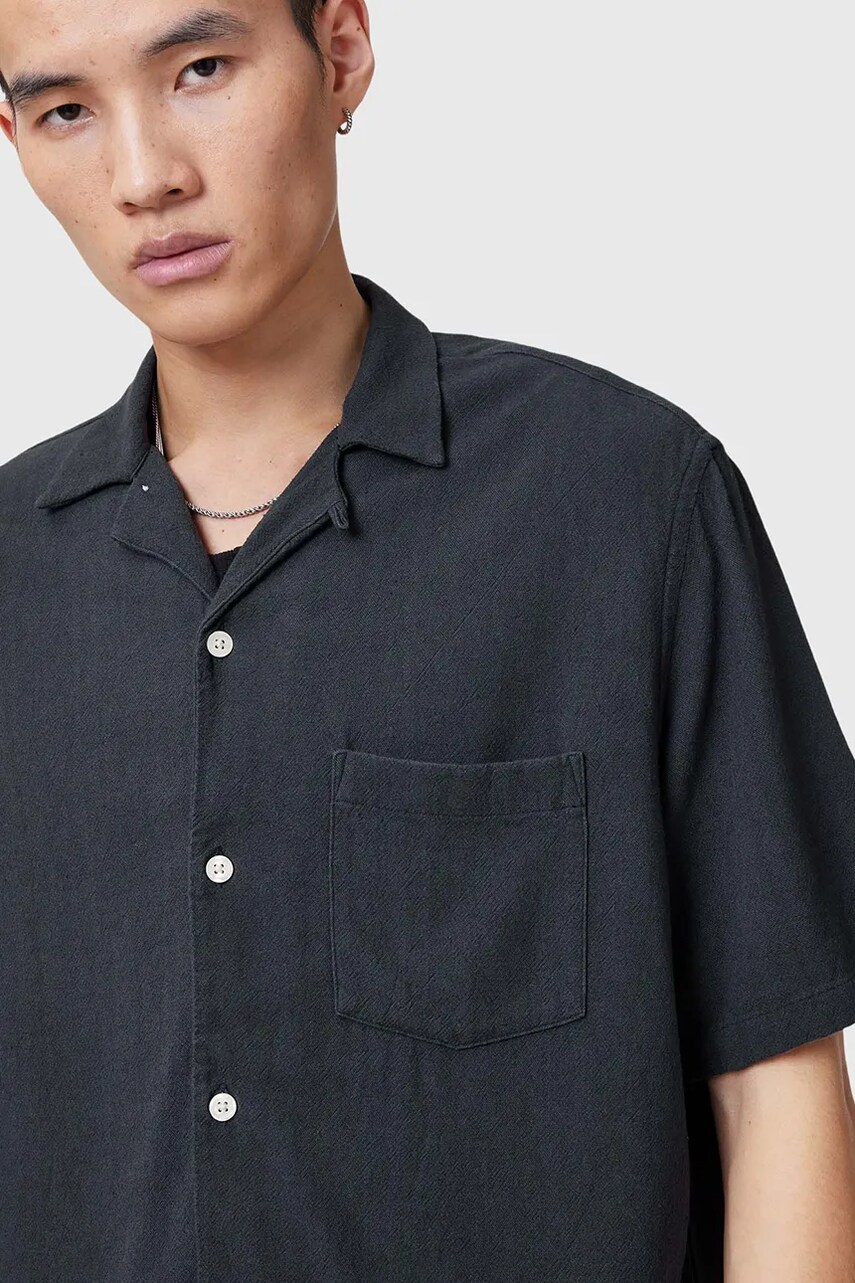 Сорочка з домішкою льону AllSaints CUDI чоловіча колір синій regular M052SC