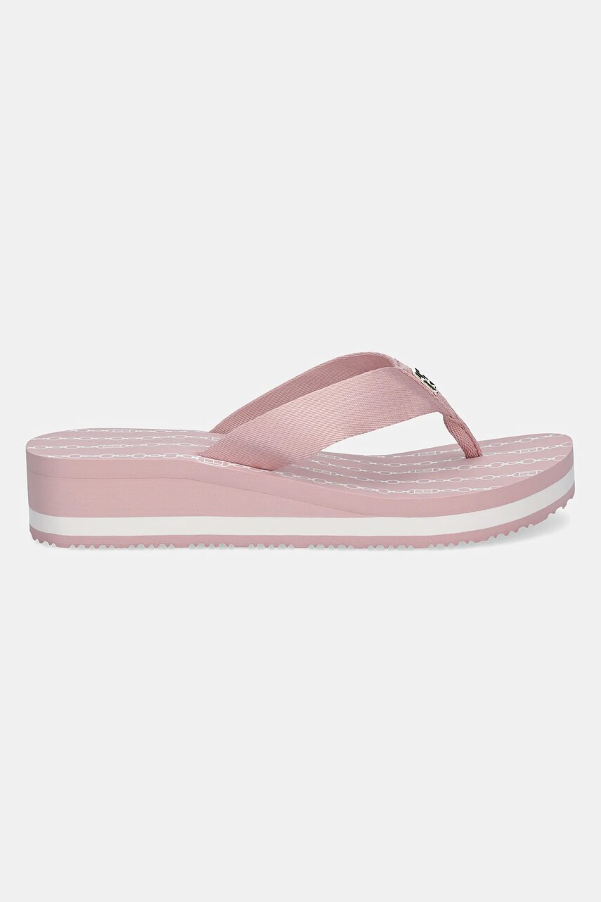 В'єтнамки Tommy Hilfiger IM TH CHAINPRINT MIDWEDGE SANDAL жіночі колір рожевий на танкетці FW0FW08527