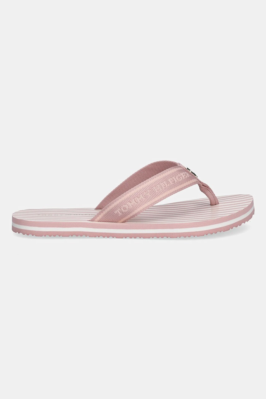 В'єтнамки Tommy Hilfiger TH STRIPES BEACH SANDAL жіночі колір рожевий на плоскому ходу FW0FW08528