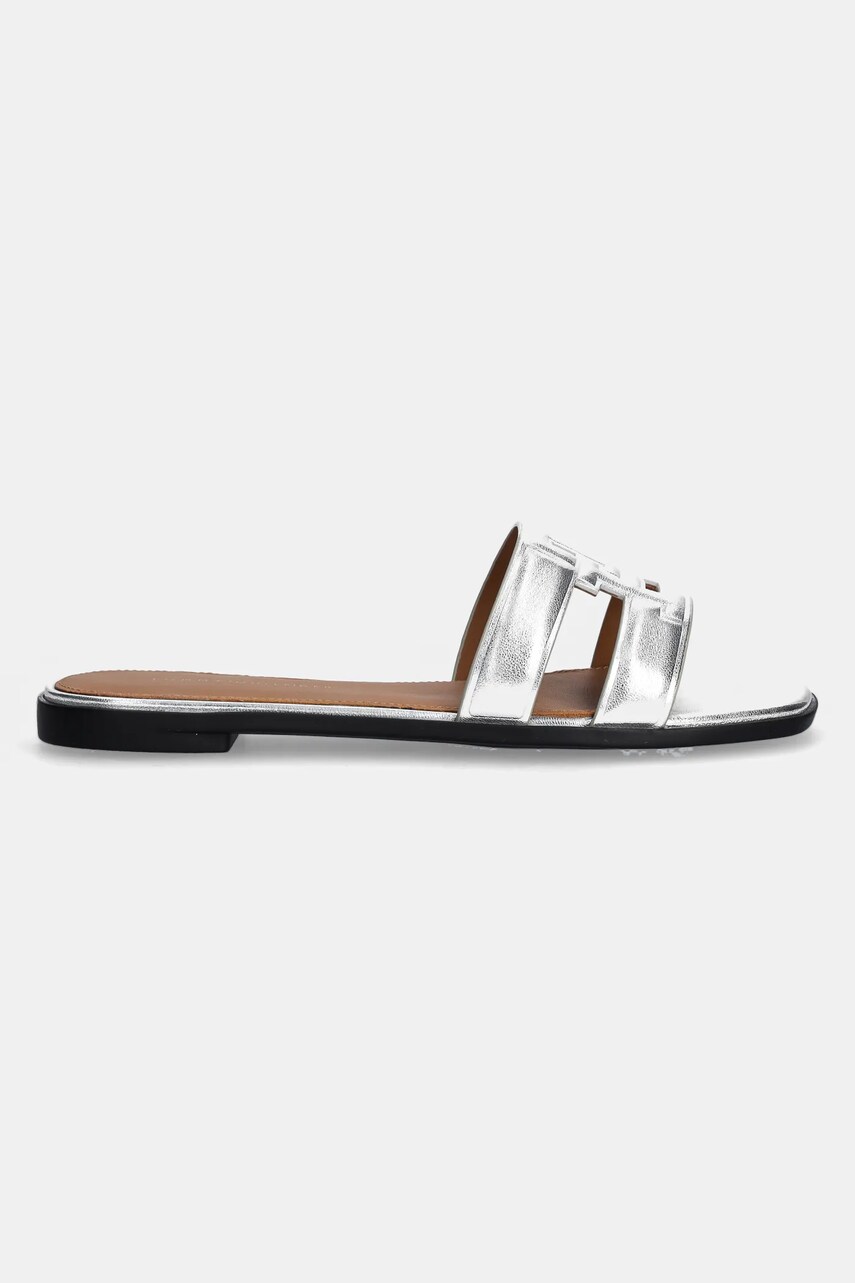 Шкіряні шльопанці Tommy Hilfiger TH LOGO STRAP METALLIC MULE жіночі колір срібний FW0FW08676