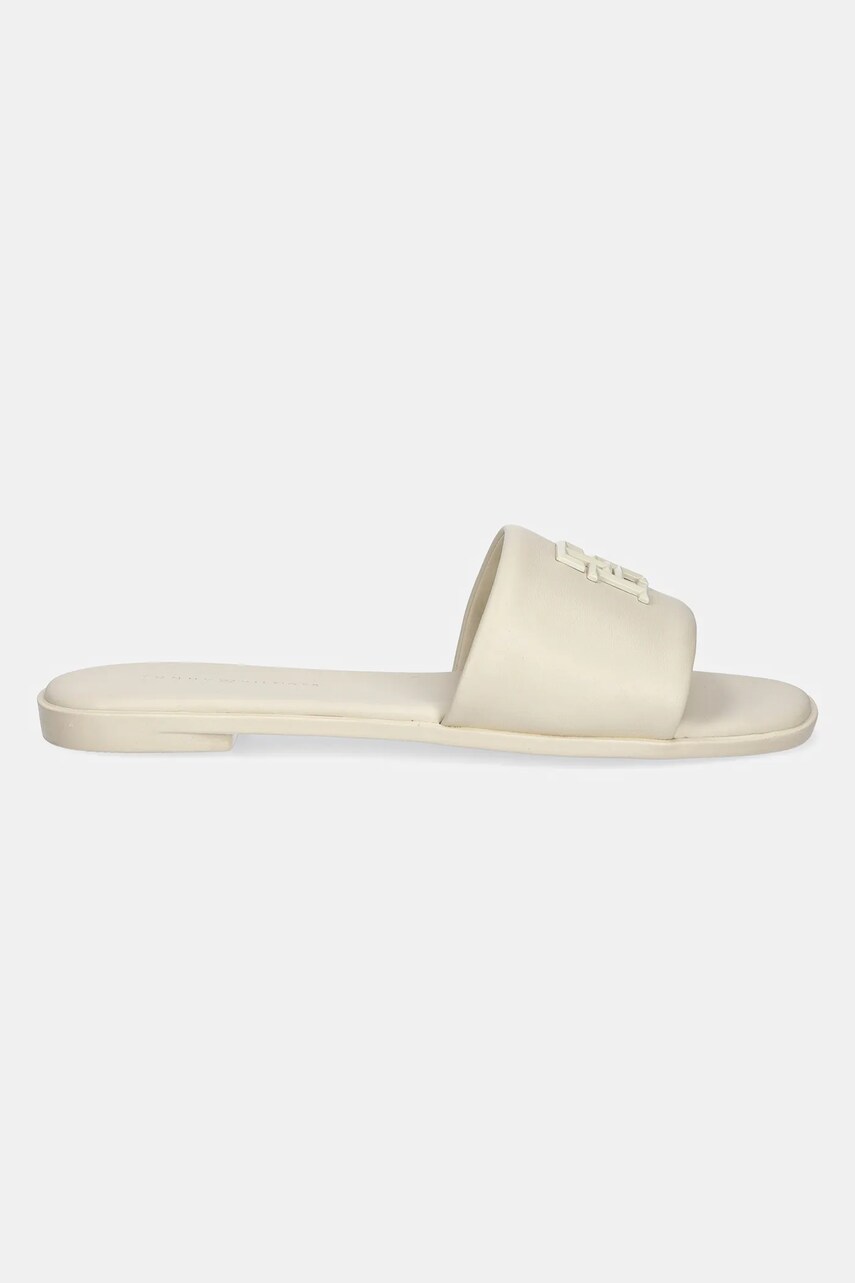 Шкіряні шльопанці Tommy Hilfiger TH LOGO HARDWARE LEATHER MULE жіночі колір бежевий FW0FW08806