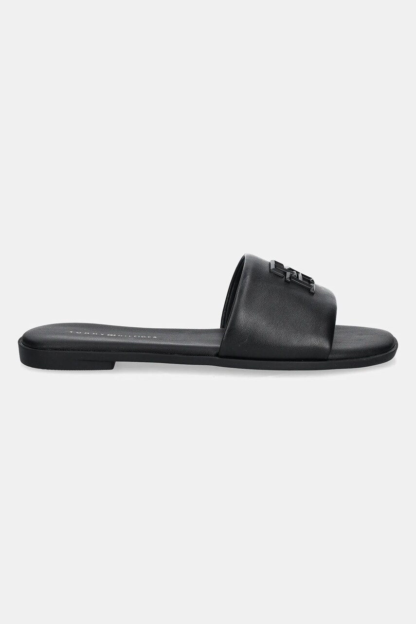 Шкіряні шльопанці Tommy Hilfiger TH LOGO HARDWARE LEATHER MULE жіночі колір чорний FW0FW08806