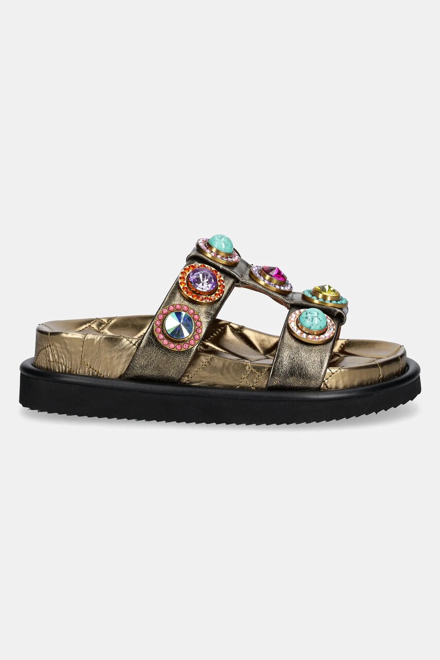 Шкіряні шльопанці Kurt Geiger London Orson Crystal Sandal жіночі колір золотий на платформі 9107168109