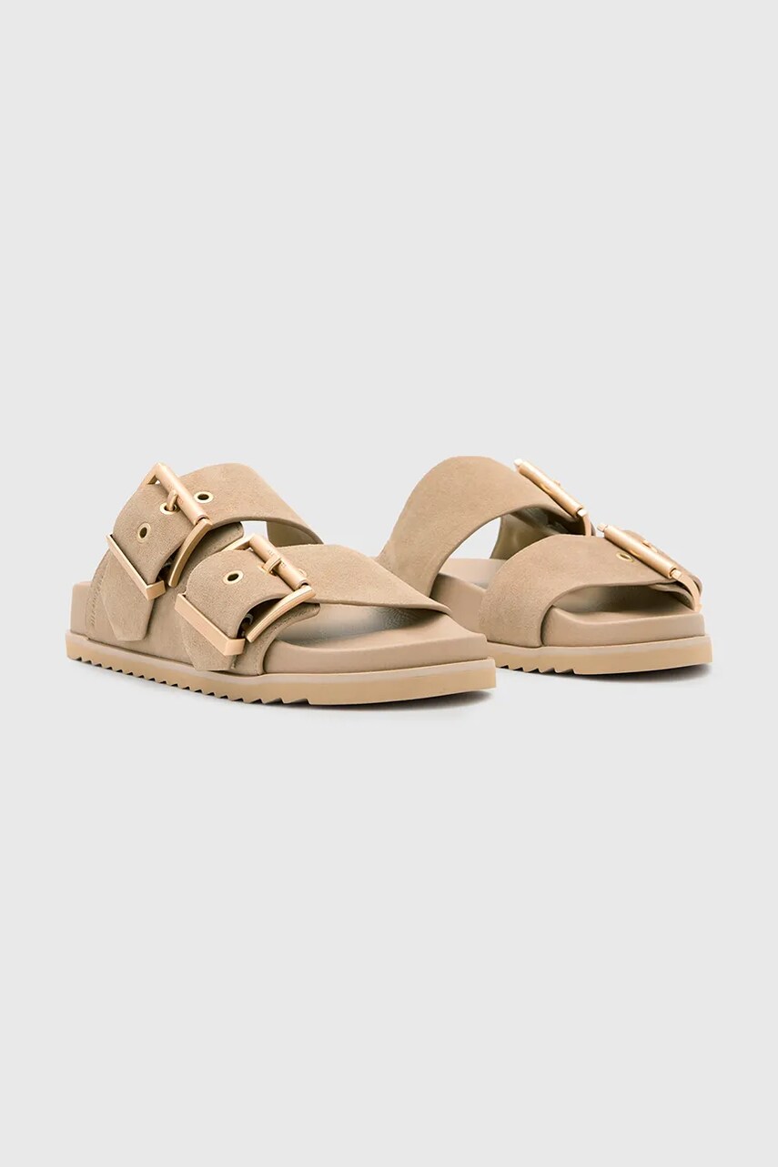 Замшеві шльопанці AllSaints Sian Sandal жіночі колір бежевий W035FC