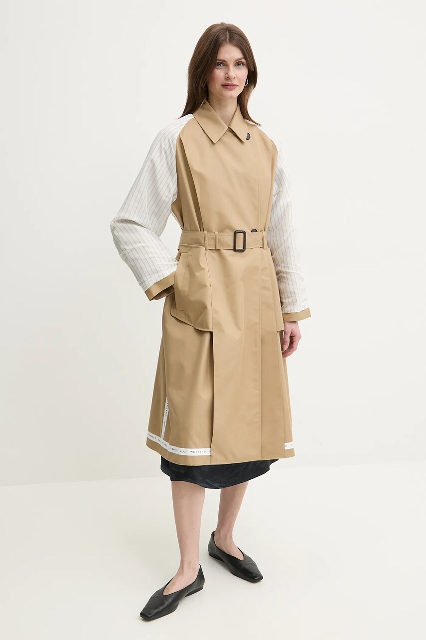 Плащ Weekend Max Mara жіночий колір бежевий перехідний двобортний 2515021011600