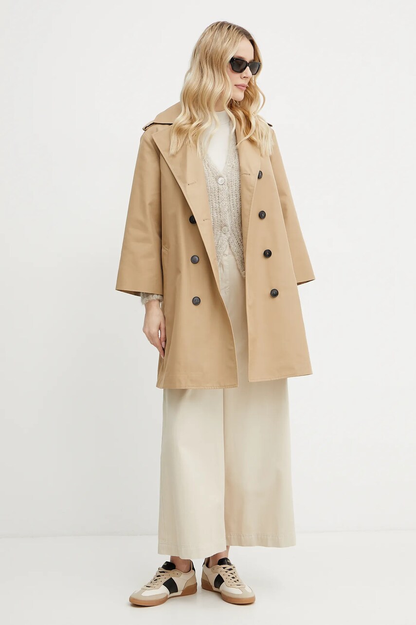 Тренч Weekend Max Mara жіночий колір бежевий перехідний двобортний 2515021031600
