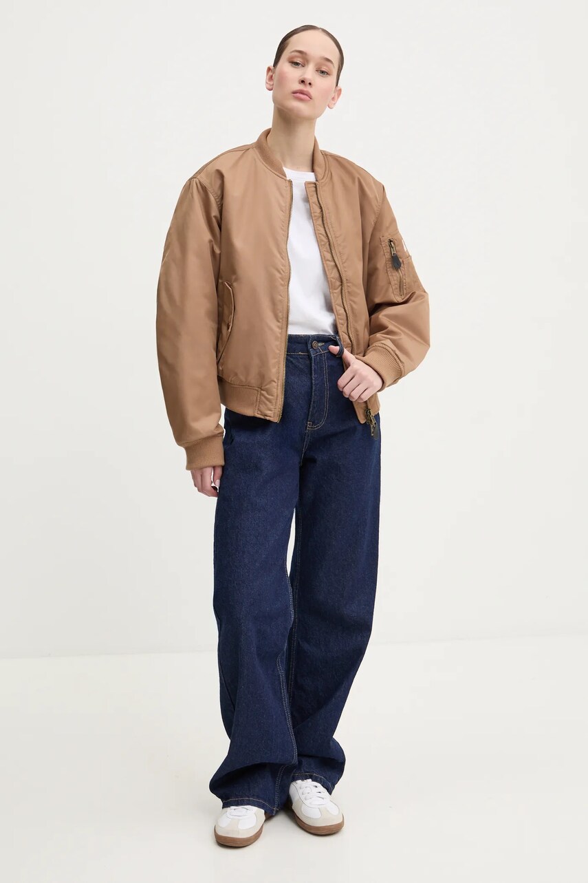 Куртка-бомбер Guess Jeans жіноча колір коричневий перехідна W5RL81 WHAA2