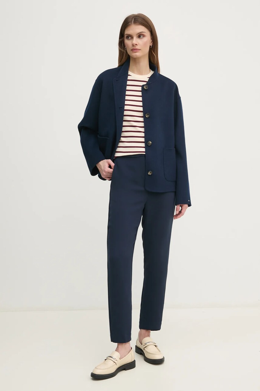 Вовняна куртка Tommy Hilfiger колір синій перехідна WW0WW44978